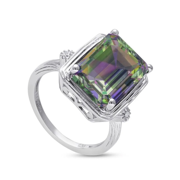 Jewelry - Stunning 10 Carat Mystic Topaz Ring with Diamond Accents